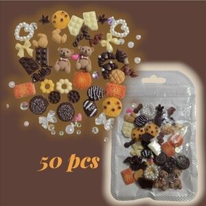 50-Piece Food and Bear Charm Set Nail Charms Kawaii 3D Mini Food